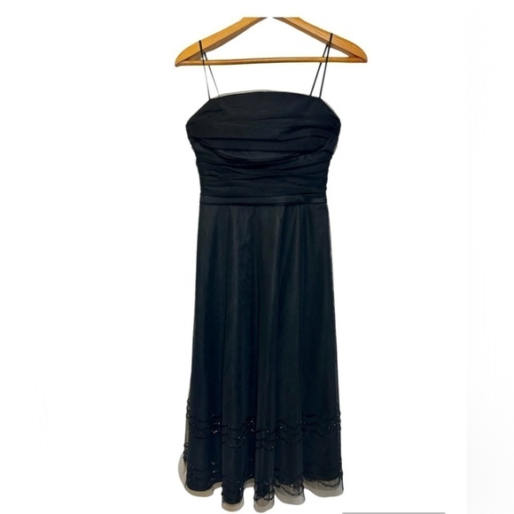 VINTAGE Y2K 90s ELIZA J BLACK SEQUINS Flare Black Cocktail Prom Midi Dress Sz 4 - Picture 1 of 15